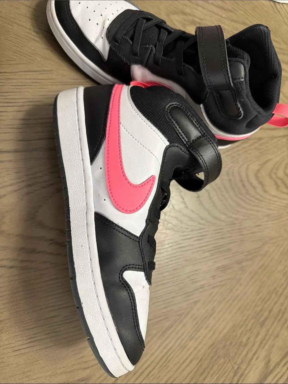 Nike Kids Black, White & Pink High-Top Sneakers with Strap